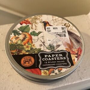 Michel Design Works Paper Coasters Autumn Harvest. Set of 12. In Tin. NWT.